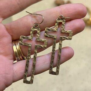 Hammered Gold Cross Earrings